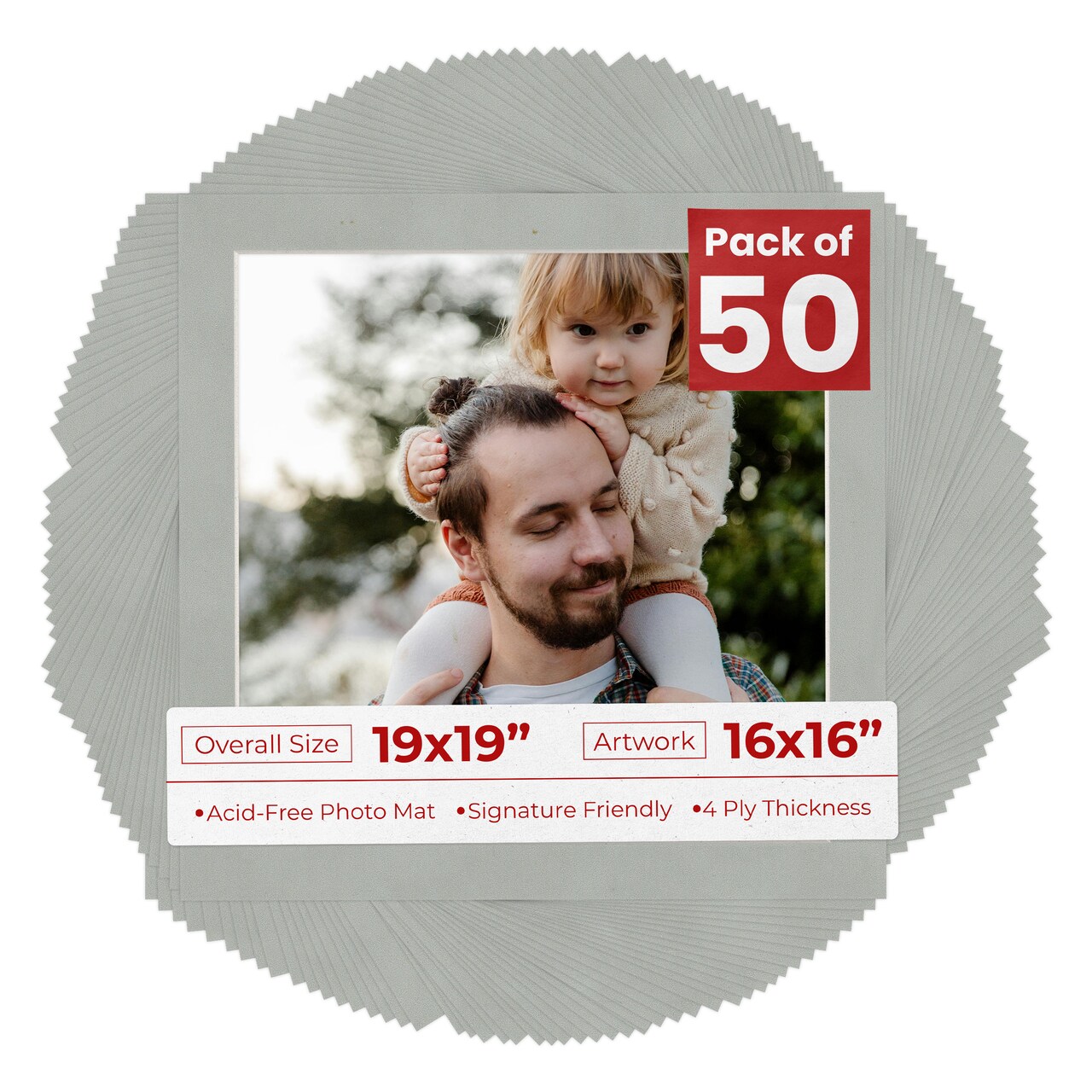 Light Grey Suede Mat Board for 19x19 Frames - Fits 16x16 Photos